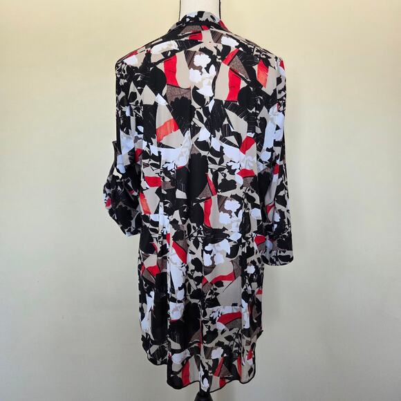 Style & Co 2X Chiffon Tunic Blouse/Dress 3/4 Roll Tab Sleeve Button Front Flowy - Picture 7 of 16